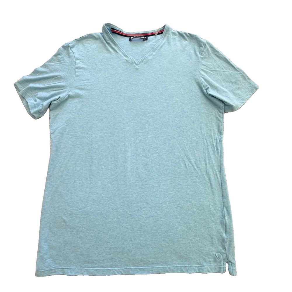 Buttercloth Men's Light Blue V-Neck Soft Shirt Short Sleeve L Stretch